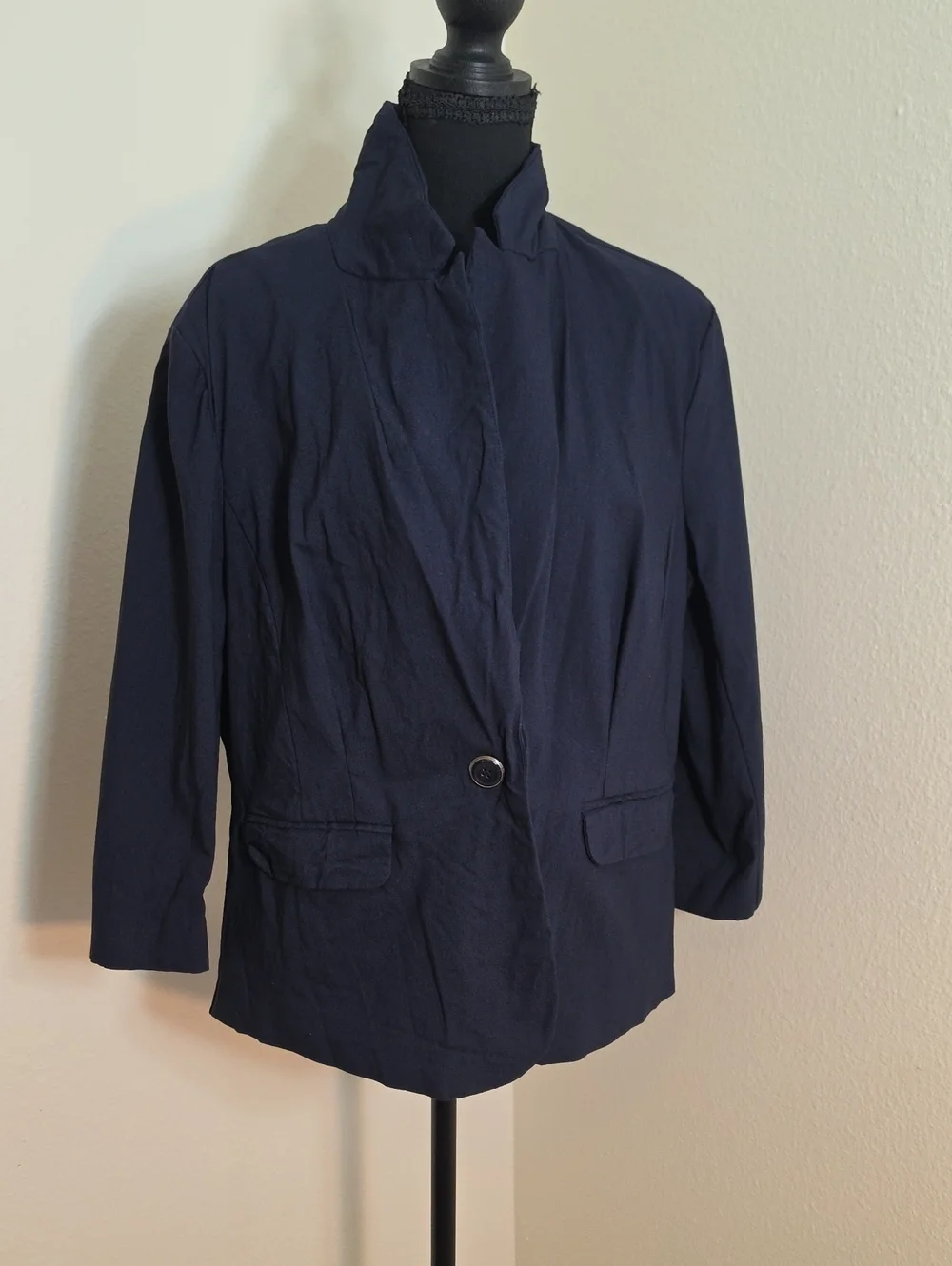 Dress Barn Navy Single-Button Stand Collar Blazer